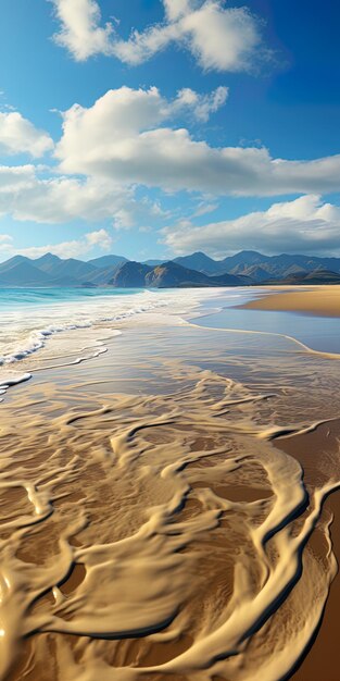 Foto una playa con el océano y las montañas en el fondo