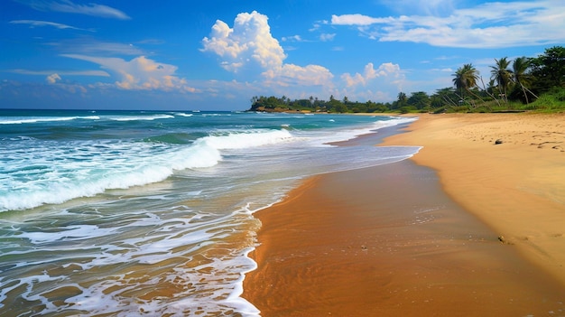 una playa con una ola que está en la arena