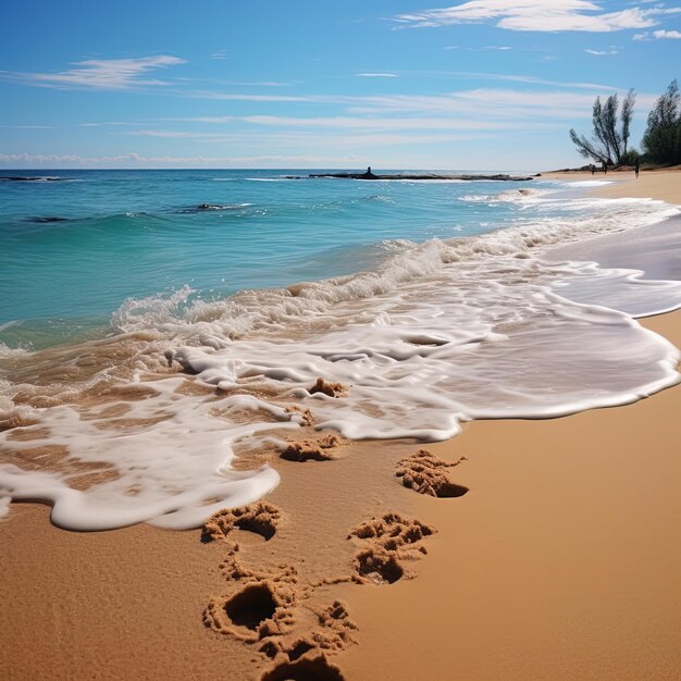 una playa con una ola que está a punto de caer sobre ella