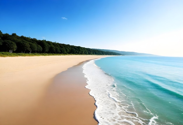 una playa con una ola que está saliendo de ella