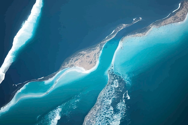 Playa y olas desde el fondo del agua desde arriba Ataques de verano desde el aire Vista aérea de un océano azul