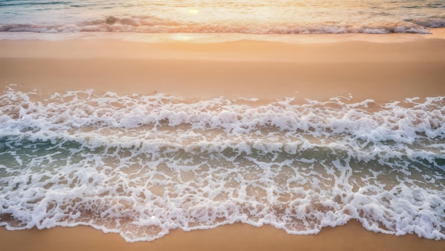 Una playa con olas y puesta de sol