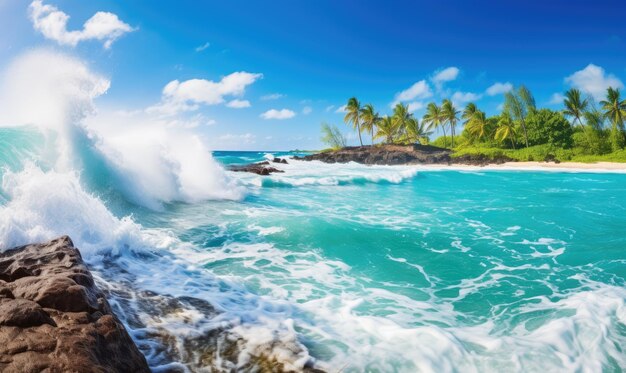 Una playa con olas que chocan contra la orilla