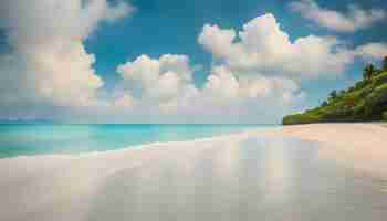 Foto una playa con una palmera y una playa de arena