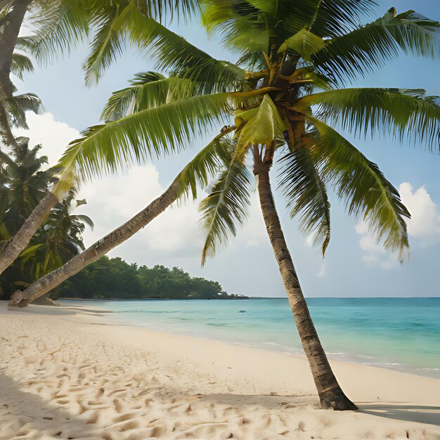 una playa con una palmera y una playa en el fondo