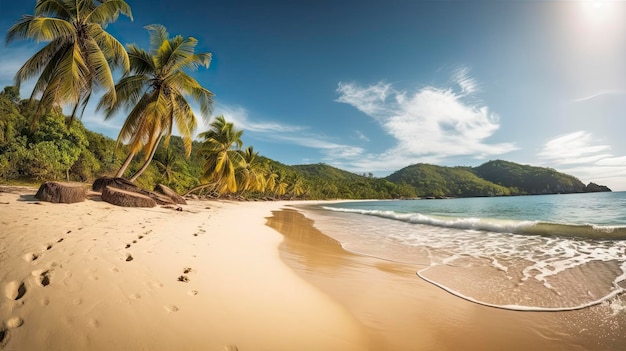 Una playa con una palmera