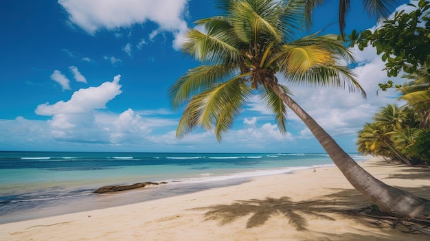 Una playa con una palmera