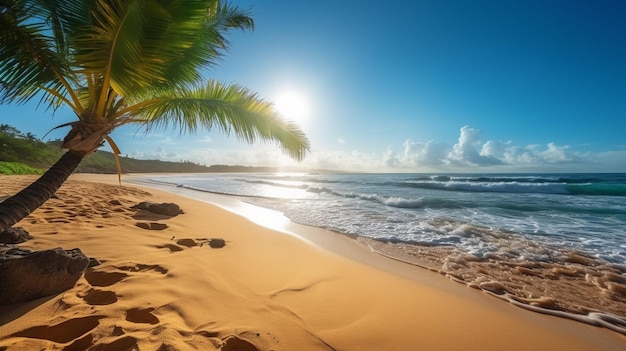 Una playa con una palmera