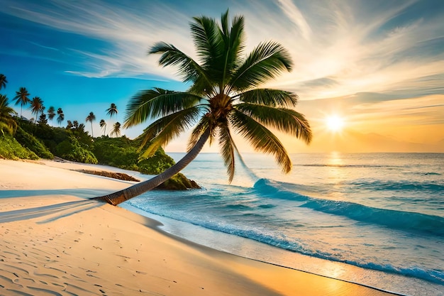 Una playa con una palmera