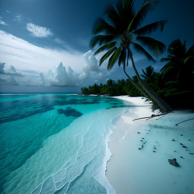 Una playa con una palmera