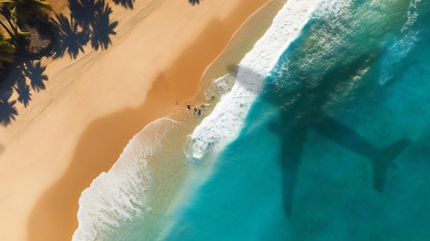 Una playa con palmeras en el horizonte