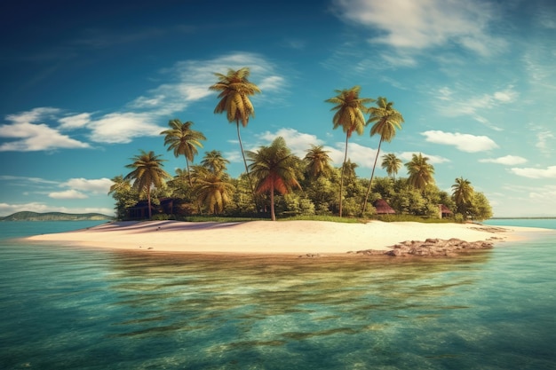 Una playa con palmeras y una playa con cielo azul IA generativa