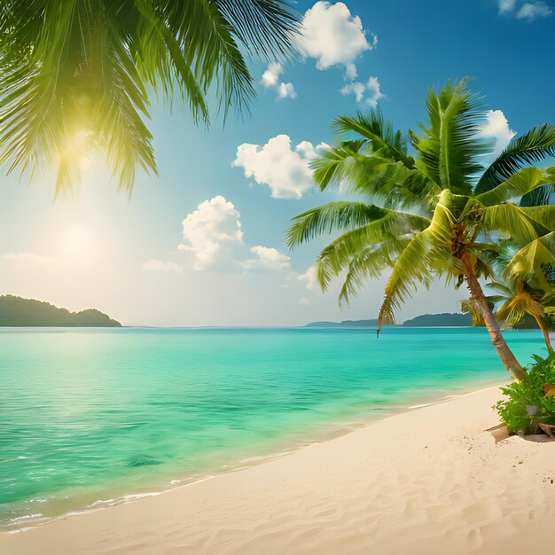 Foto una playa con palmeras y una playa en el fondo