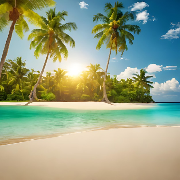 Foto una playa con palmeras y una playa en el fondo