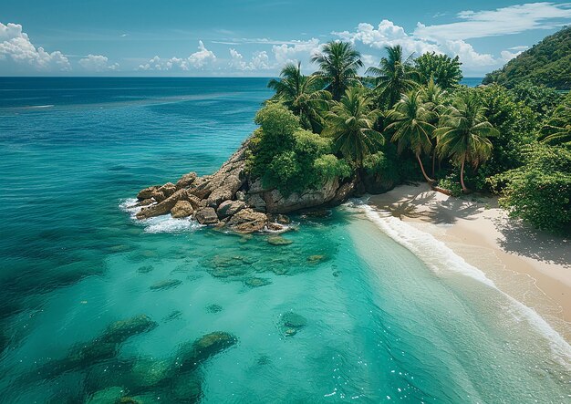 Foto una playa con palmeras y una playa en el fondo