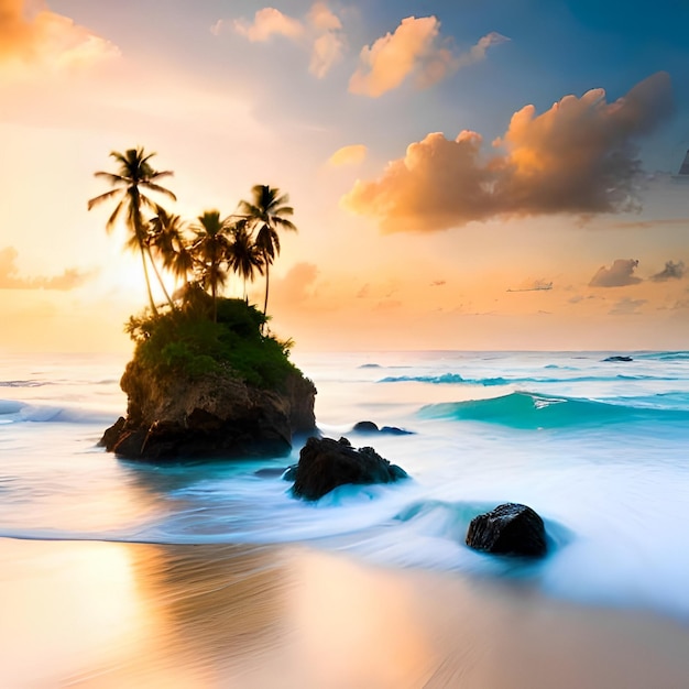 Una playa con palmeras