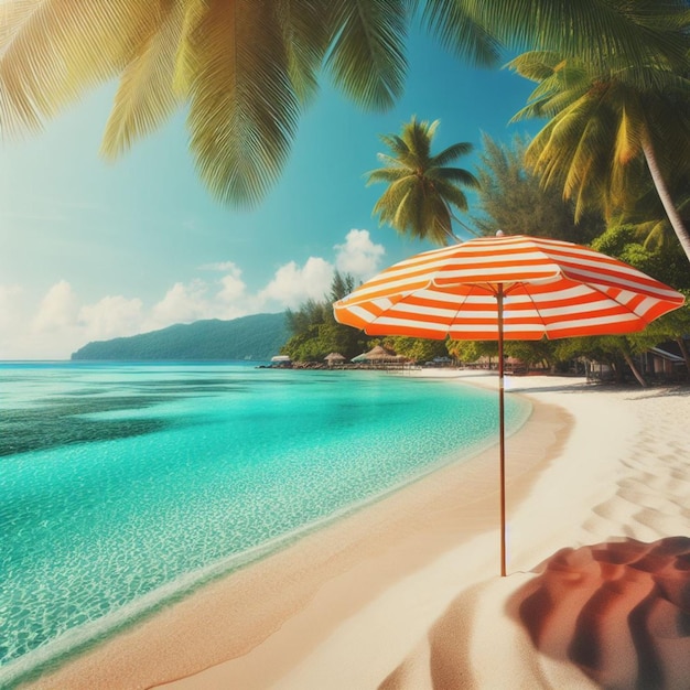 Playa y paraguas foto realista