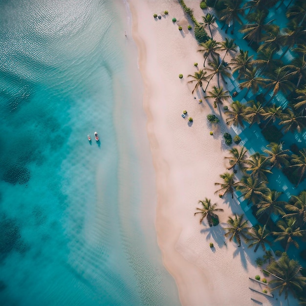 playa del paraíso aguas azules piscinas naturales vista de drone tomada desde encima de las palmeras