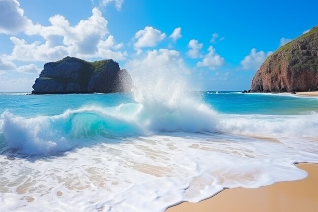 Playa del paraíso grandes olas en el océano azul hermoso paisaje