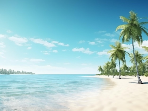 Playa paraíso tropical con arena blanca y cocoteros Paisaje panorámico de playa