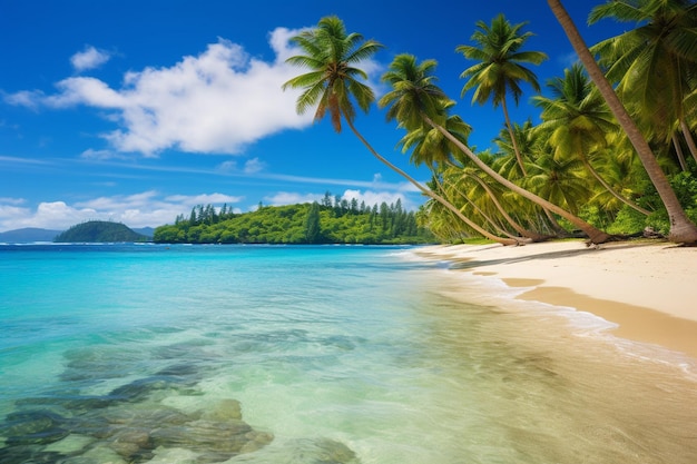 La playa del paraíso tropical con palmeras