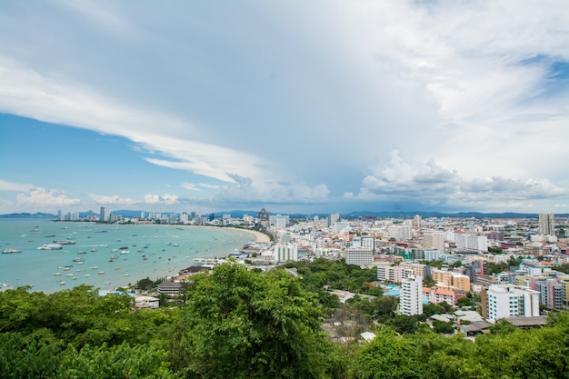 Playa de Pattaya y vista aérea de la ciudad, Chonburi, Tailandia