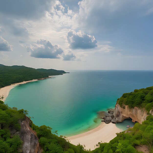 Foto una playa con una playa y un acantilado con una playa en el fondo