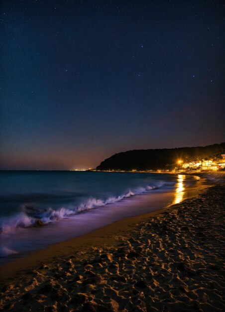 Foto una playa con una playa y una ciudad en el fondo