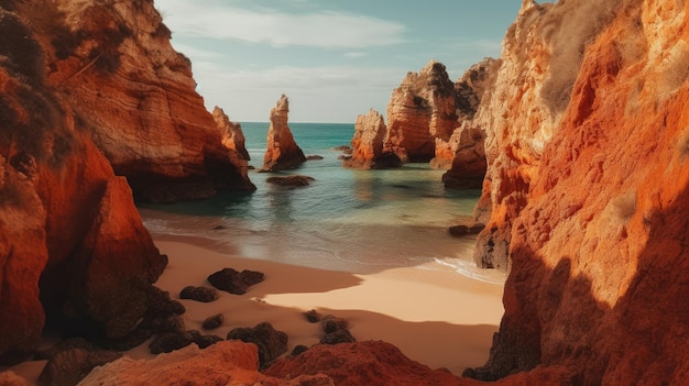 Una playa con rocas y el mar en portugal.