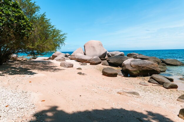 Playa y rocas durante las vacaciones de verano