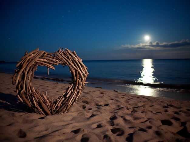 Una playa serena a la luz de la luna con amor.