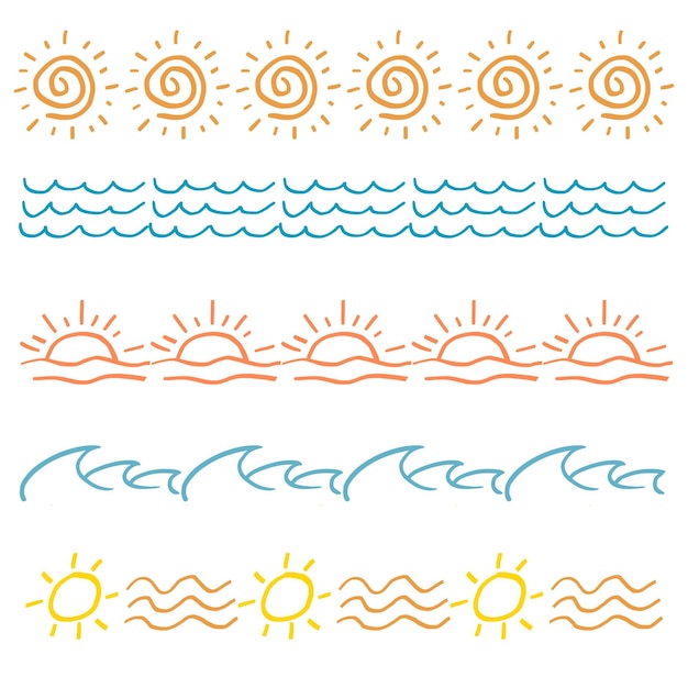 Playa de sol verano png pincel dibujo a mano patrón de olas del océano