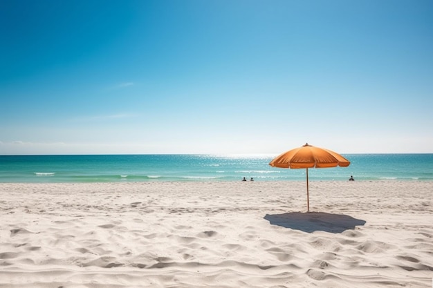 Una playa con una sombrilla naranja