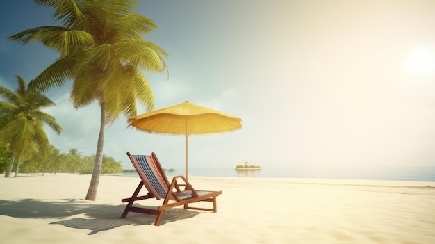 Una playa con una sombrilla y una silla encima.