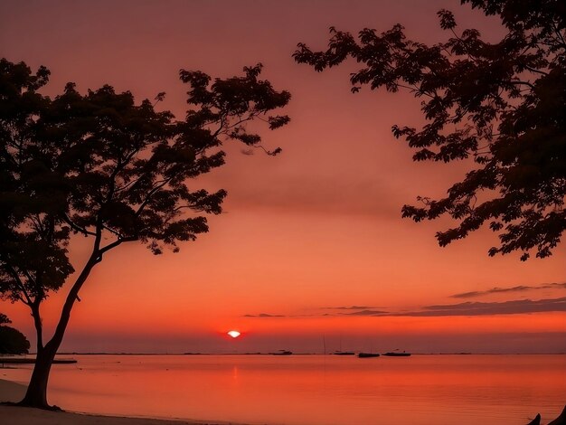 una playa tranquila al anochecer