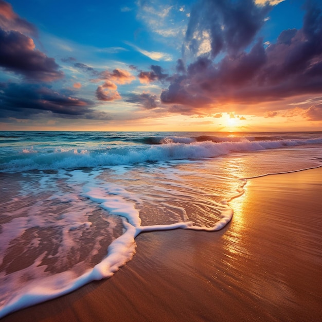 Una playa tranquila al atardecer donde el océano se encuentra con el cielo