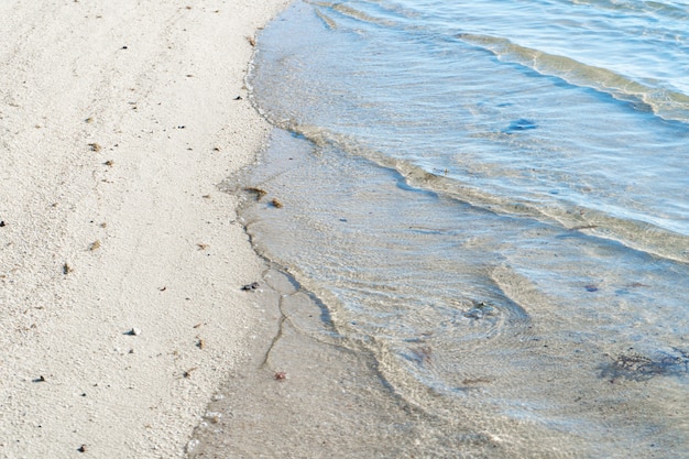 Playa tropical con arena blanca y fina y agua clara del océano.