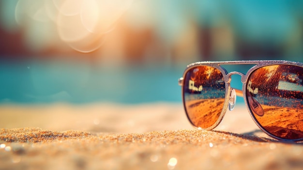 Playa tropical de arena de verano y luz solar bokeh en el fondo del mar