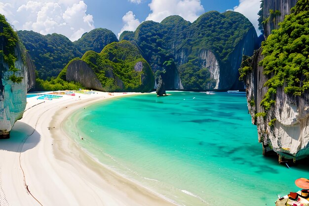 Playa tropical de la bahía Maya, Tailandia