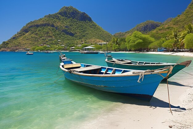 La playa tropical con barcos de pesca