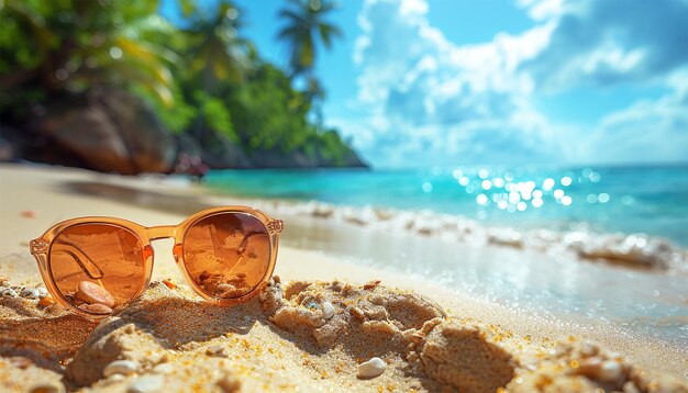 Foto playa tropical con estrella de mar en el fondo de la arena vacaciones de verano viajes y vacaciones en la playa