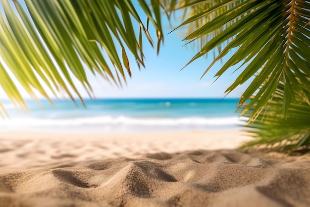 Playa tropical con hojas de palma IA generativa