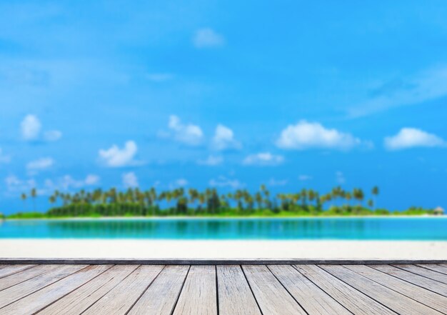 Playa tropical en Maldivas con pocas palmeras y laguna azul