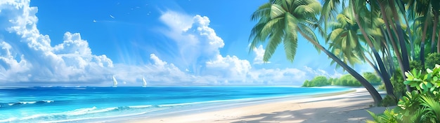 Playa tropical con palmeras de arena blanca océano turquesa contra el cielo azul con nubes