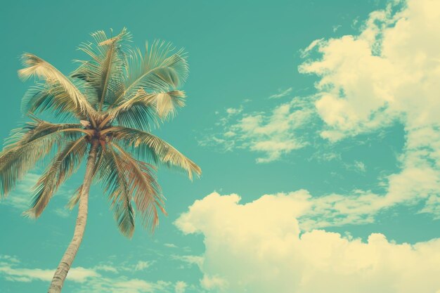 Playa tropical con palmeras cielo azul y nubes blancas