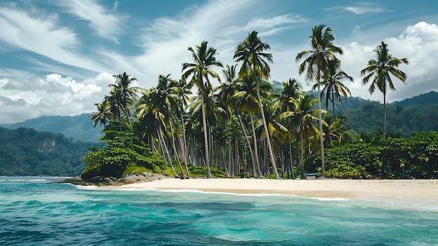 Playa tropical con palmeras de coco y agua turquesa