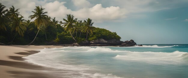 Playa tropical con palmeras de coco en las Seychelles