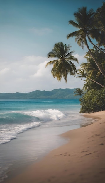 Playa tropical con palmeras de coco en las Seychelles