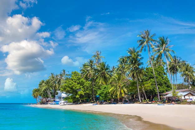 Foto playa tropical con palmeras en la isla de koh samui, tailandia