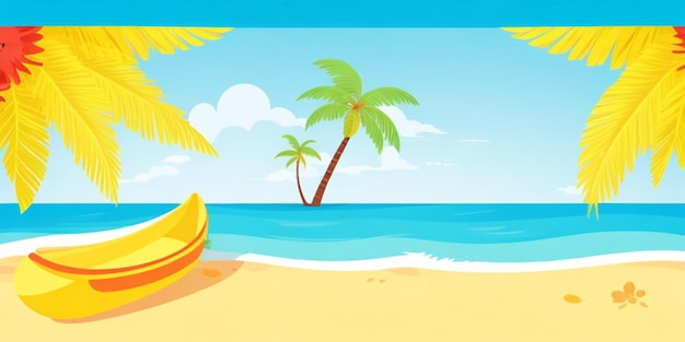 Foto playa tropical con palmeras y plátanos ilustración vectorial